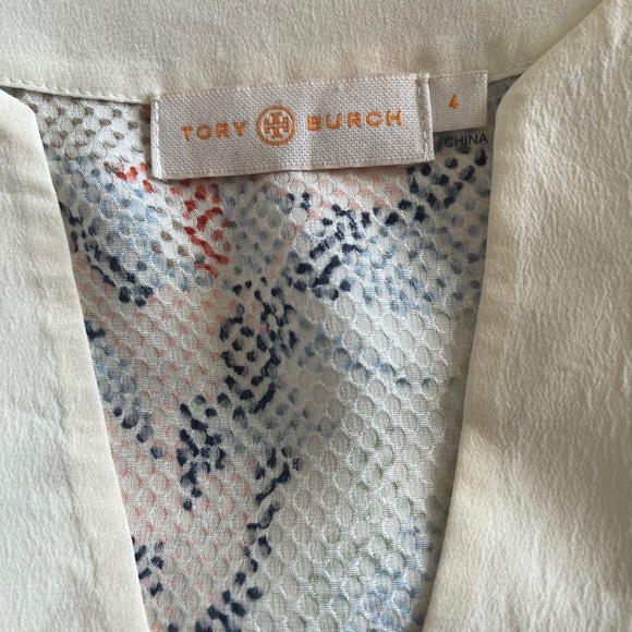 Tory Burch Silk Leaves Floral Sea corals Mosaic Print Dotted Blouse Tunic Top 4 - Picture 10 of 11
